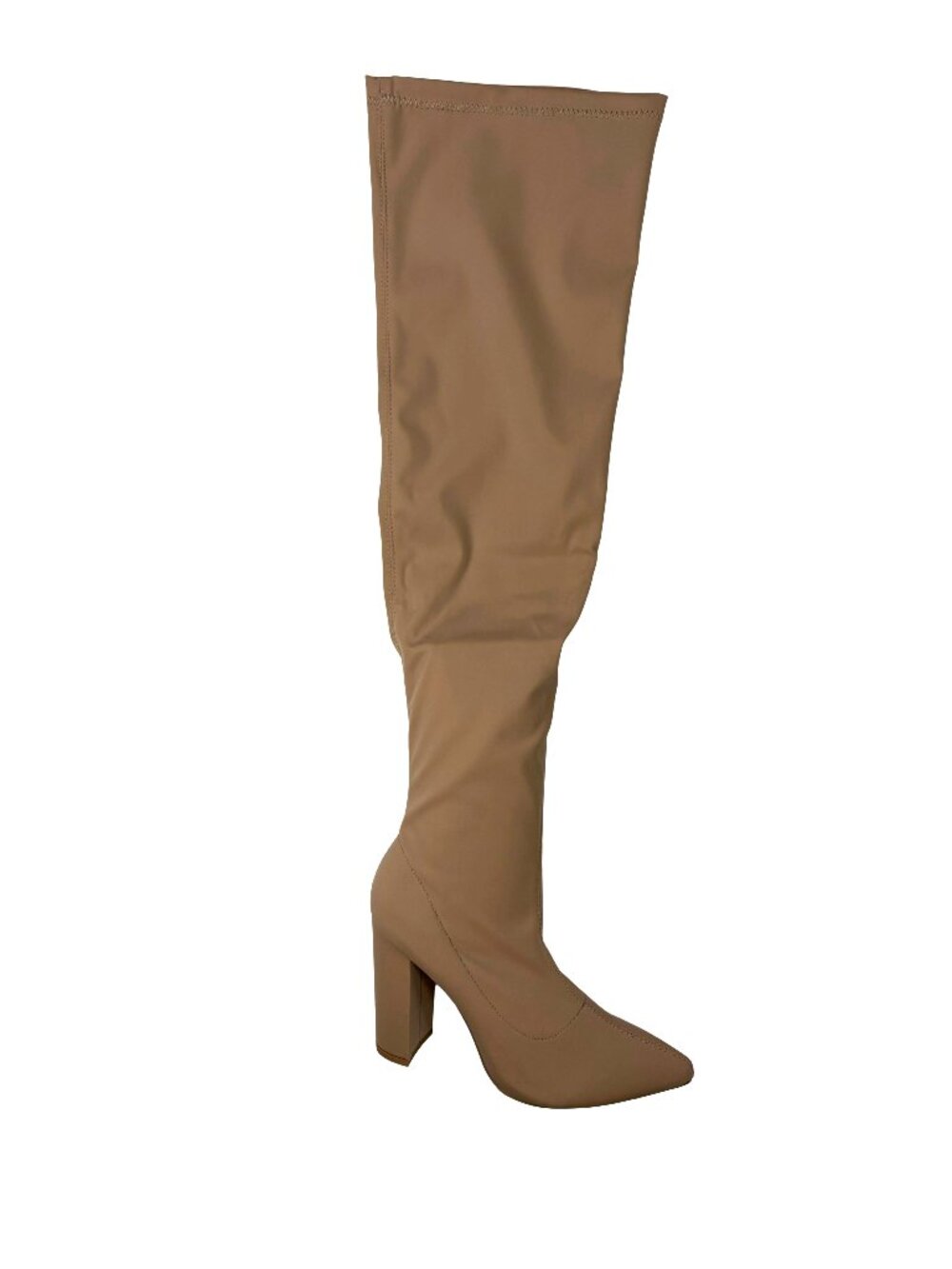 Qupid Signal-20 Women's Nude Stretch Thigh High Heel Boots